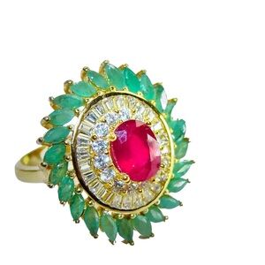 Handcrafted Ruby and Emerald with White Topaz 14 carat over Sterling Silver Ring